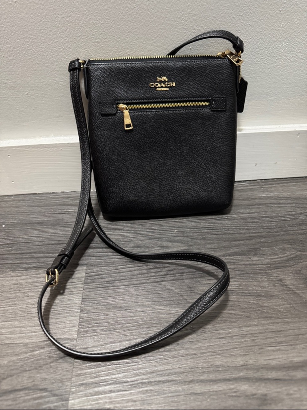 Coach Black Leather Crossbody with Gold Hardware